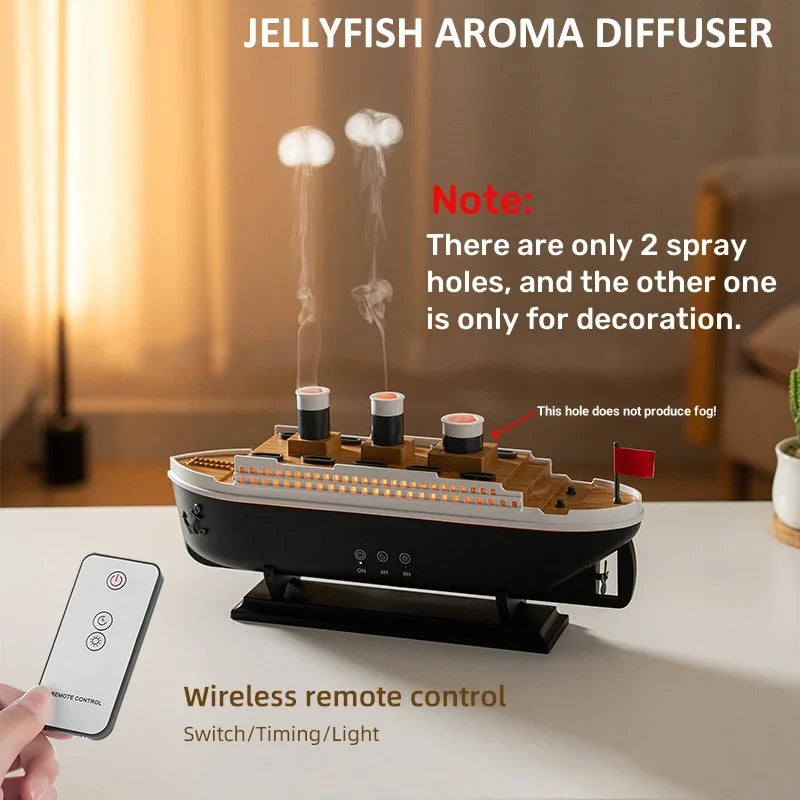 TITANIC SHIP MODEL AIR HUMIDIFIER JELLYFISH SMOKE RING SPRAY AROMA DIFFUSER NIGHT LIGHT FOR HOME